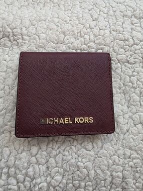 Michael Kors Wine Leather Compact Wallet with Gold Logo